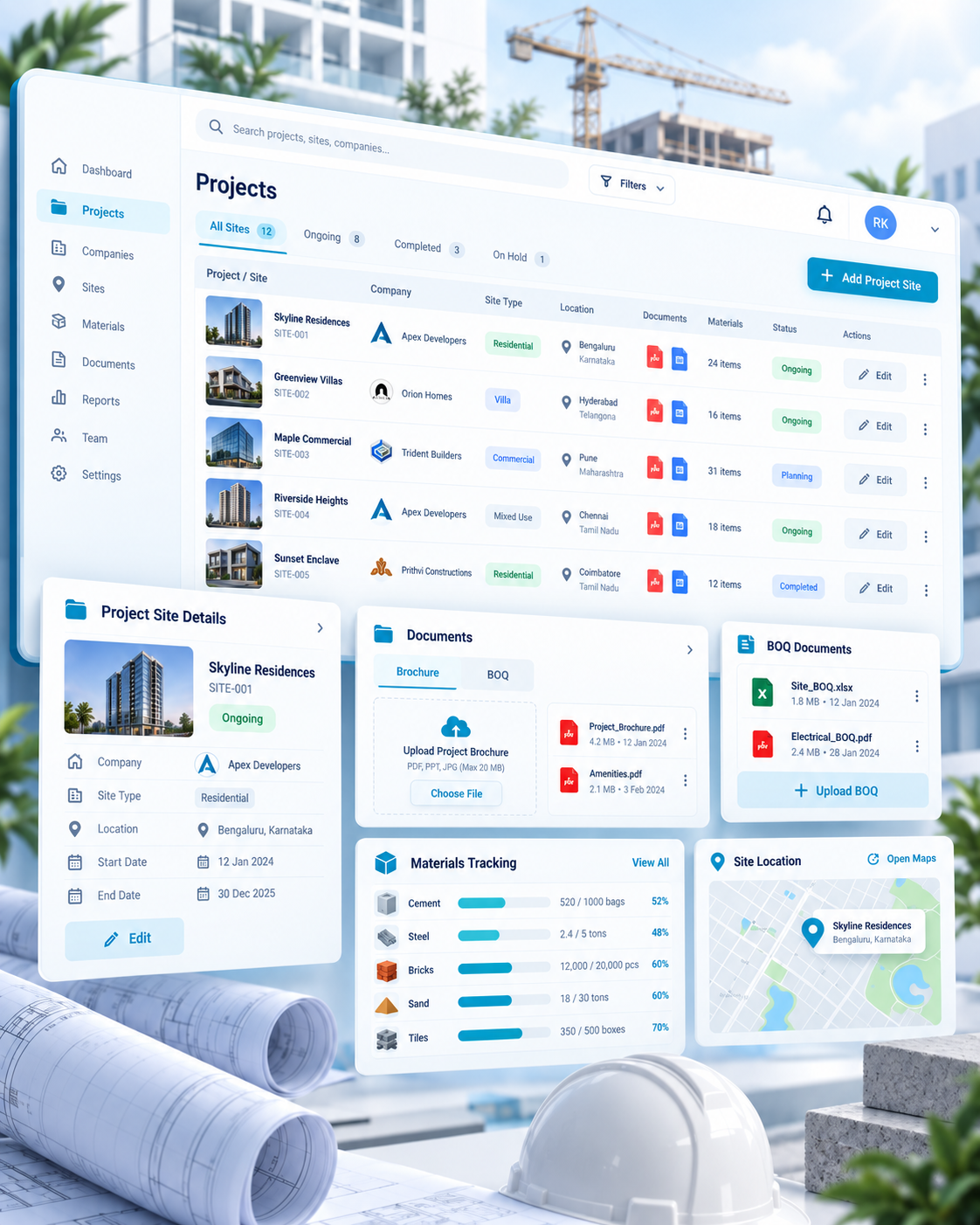 Manage project site interface preview